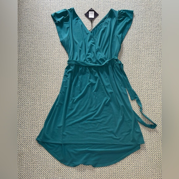 Ava & Viv aqua green Faux wrap double v hi lo Dress X new nwt - Picture 1 of 5